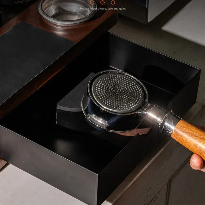 Coffee Tamper Station with Knock Box Wooden Organizer for 51 58mm Portafilter