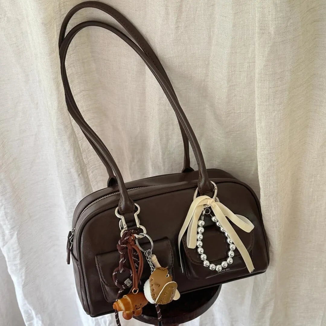 Large Capacity Bowling Shoulder Bag for Women Retro Handbag