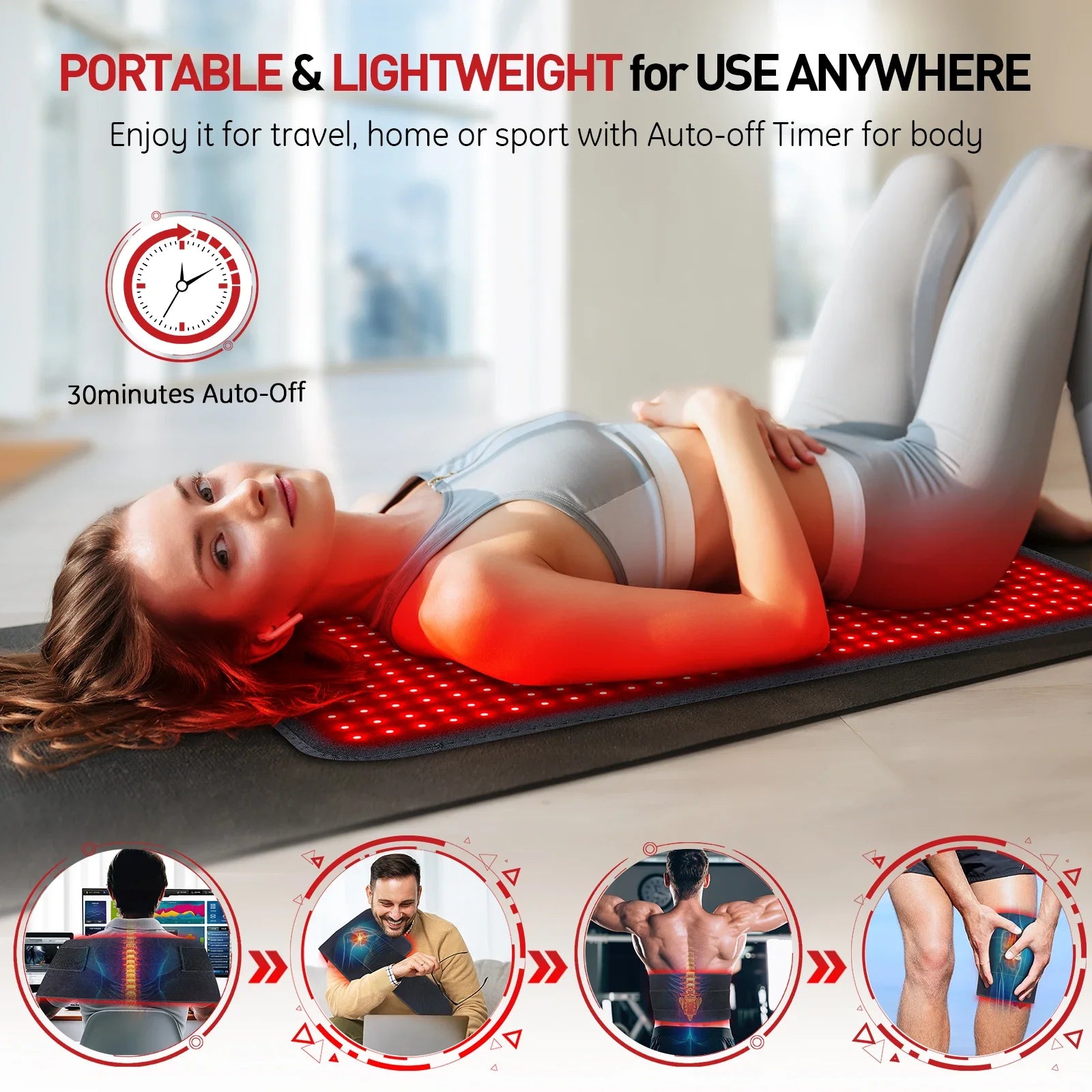 Red Light Therapy Heating Pad Back Waist Shoulder Pain Relief Infrared Cushion 850nm