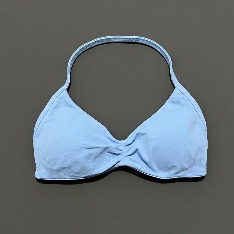 Seamless Strappy Sports Bra Halter Gym Top Women High Support Yoga Tank