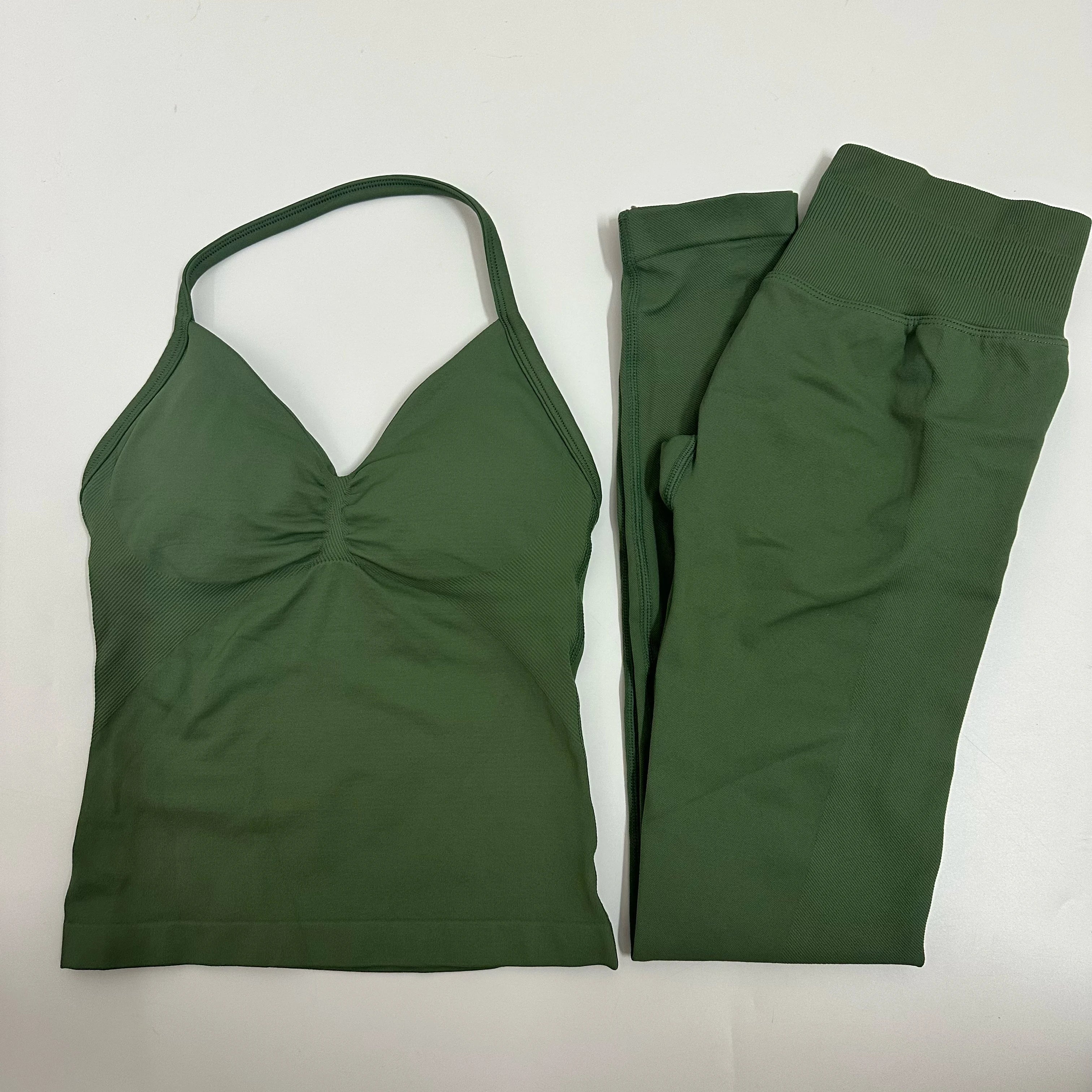 Backless Yoga Set Women Tank Top High Waist Scrunch Leggings Gym Fitness Outfit