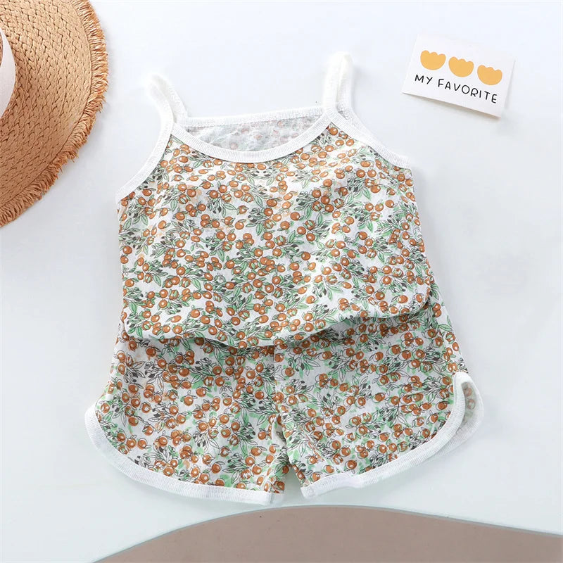 Girls Cotton Sleeveless Vest and Shorts Set Summer Thin Kids Loungewear