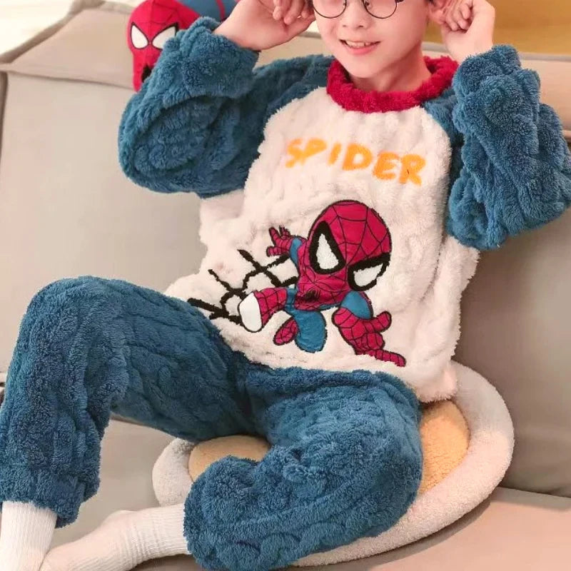 Kids Superhero Flannel Pajama Set Winter Warm Long Sleeve Sleepwear