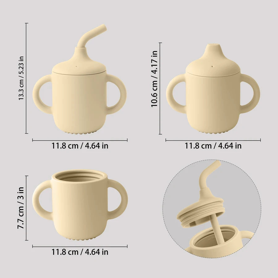 Baby Silicone Straw Cup Snack Container with Two Lids