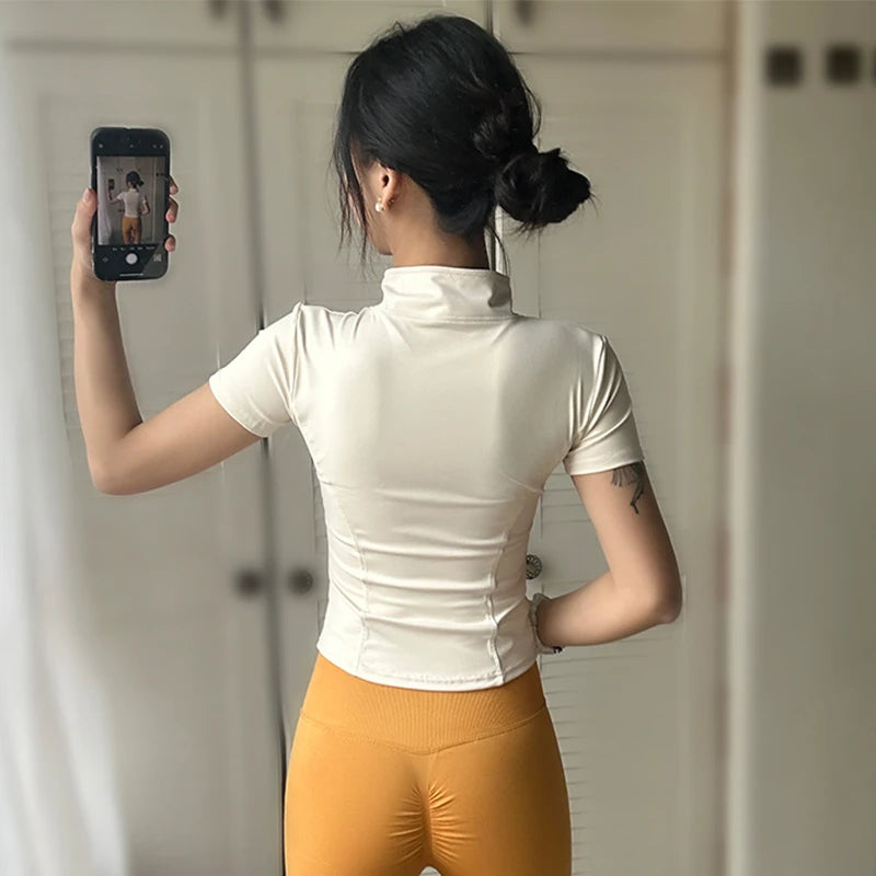 Women Quick Dry Slim Fit Yoga Top Short Sleeve Sports Shirt