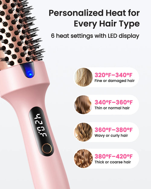 Thermal Brush 1.5 Inch Heated Round Brush Blowout Dual Voltage Negative Ion 6 Temp Modes