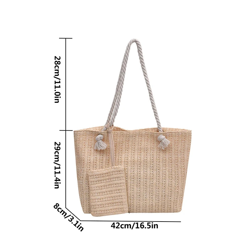 Women Straw Tote Bag Large Capacity Beach Handbag