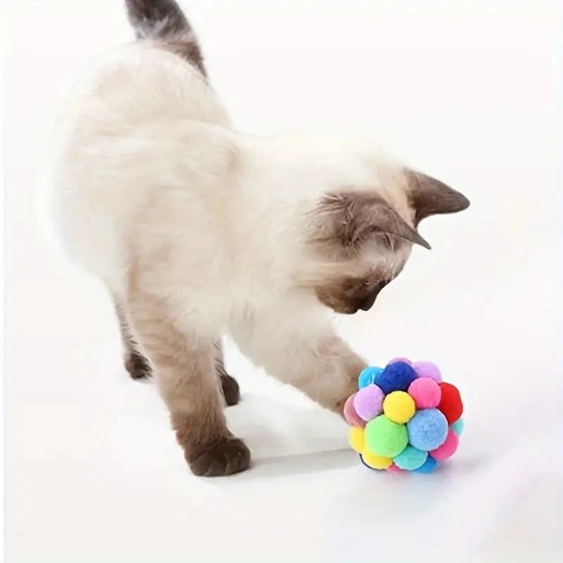 Cat Plush Ball Toy Elastic Bell Ball Colorful Wool Interactive Cat Toy