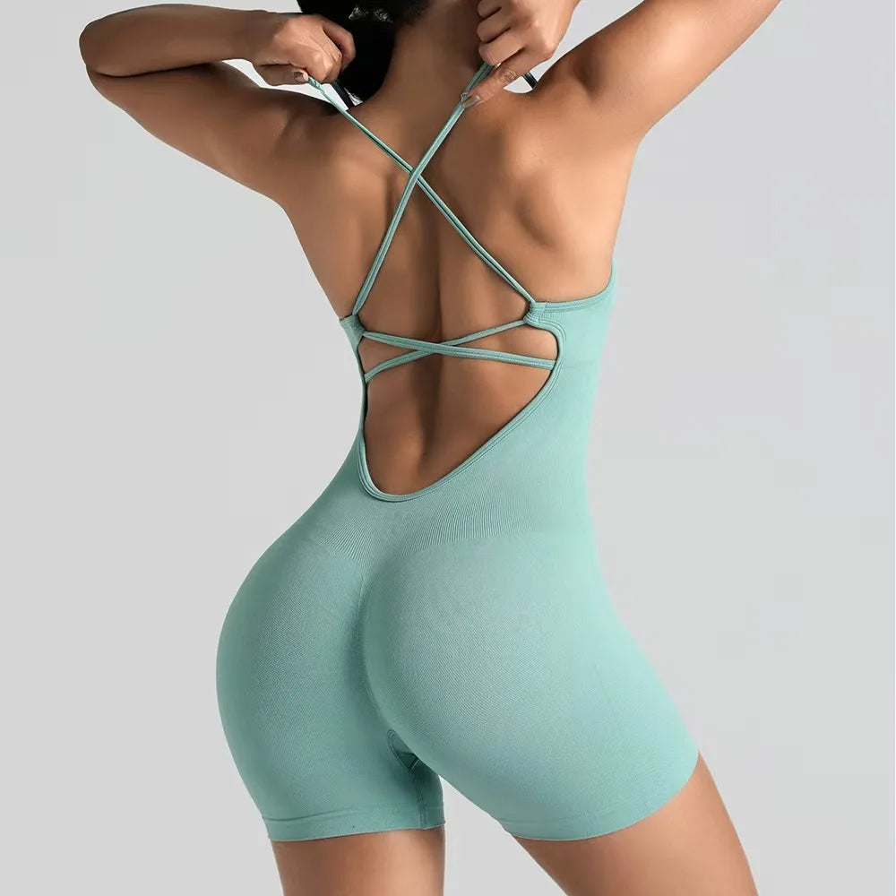 Women Seamless Yoga Jumpsuit Backless Workout Bodysuit Butt Lifting Gym Romper