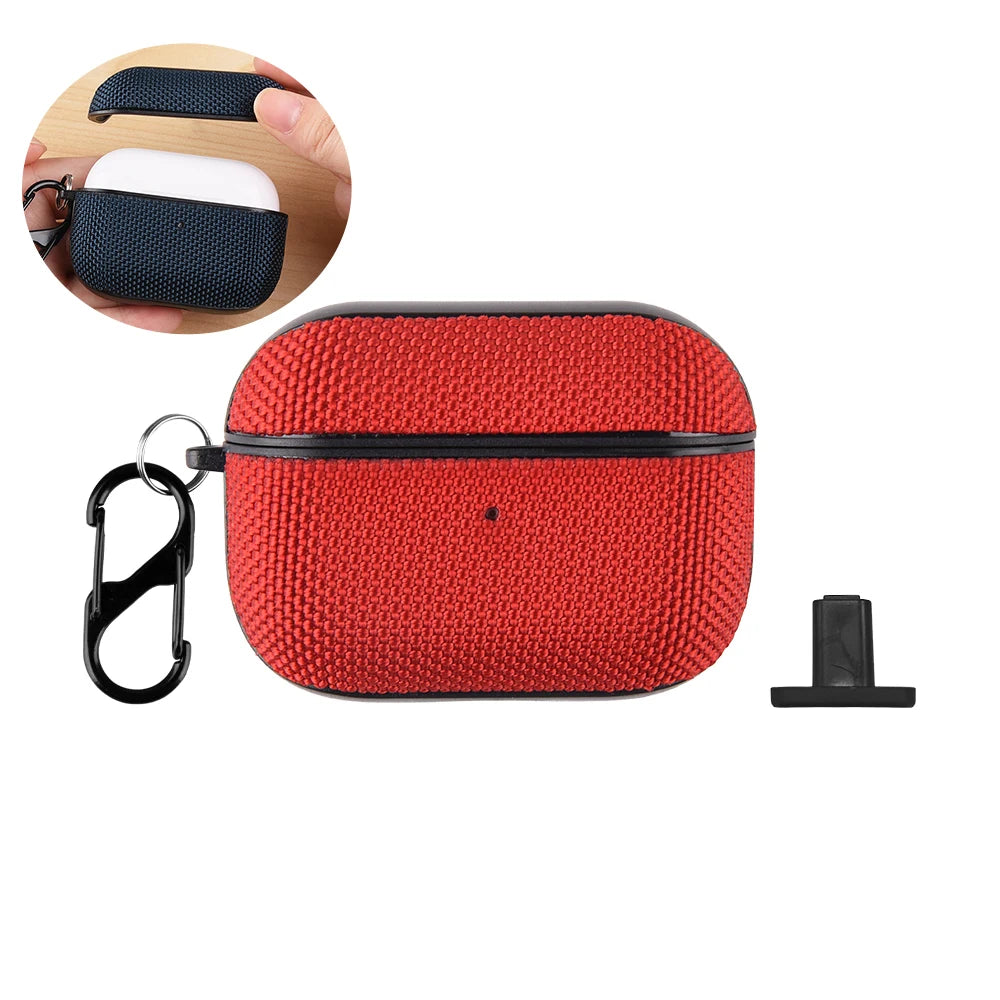 Shockproof Fabric AirPods Case Cover with Carabiner for AirPods 4 3 Pro 2 Protective Wireless Charging Earbuds Case