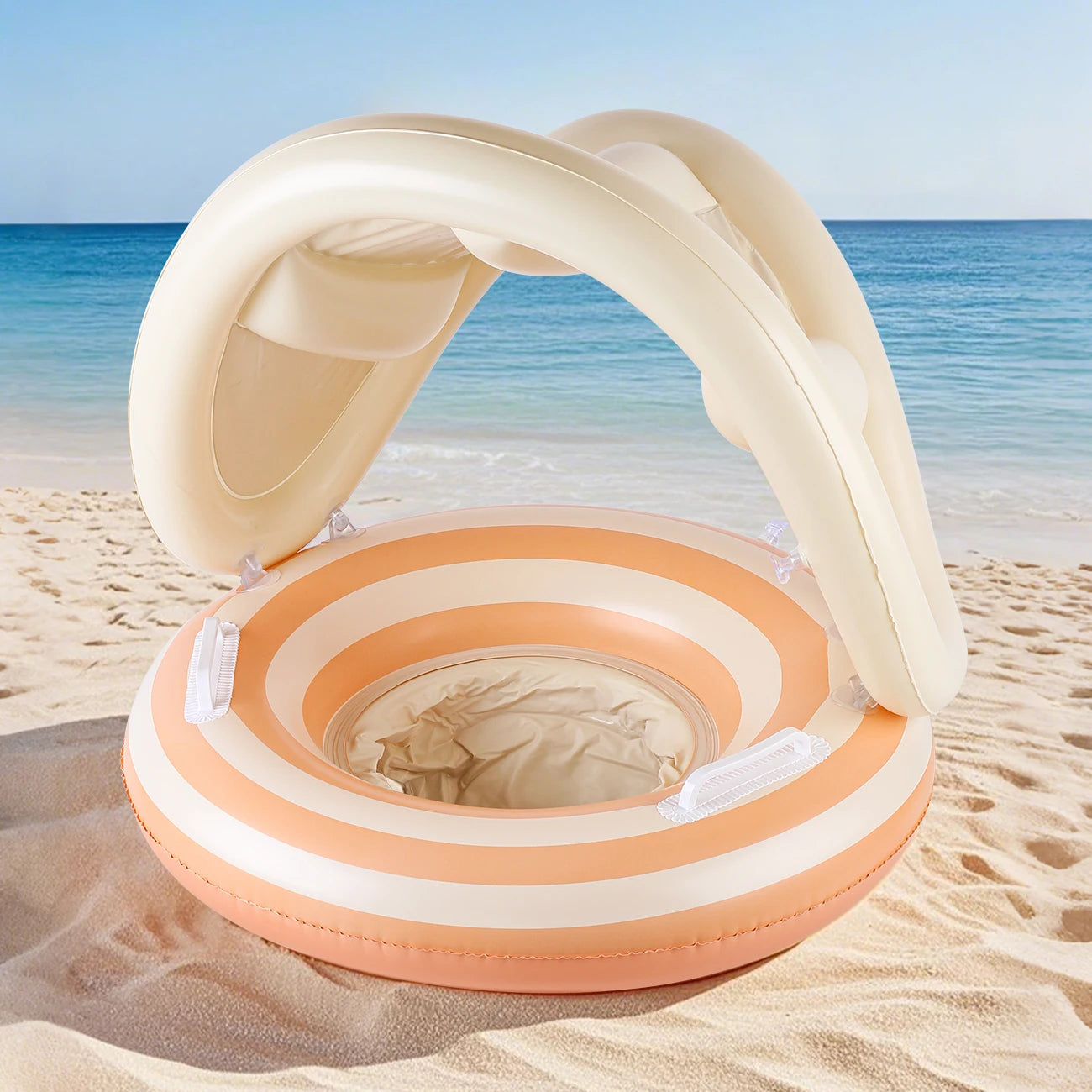 Retro Striped Inflatable Swim Ring with Handles
