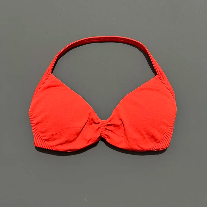 Seamless Strappy Sports Bra Halter Gym Top Women High Support Yoga Tank
