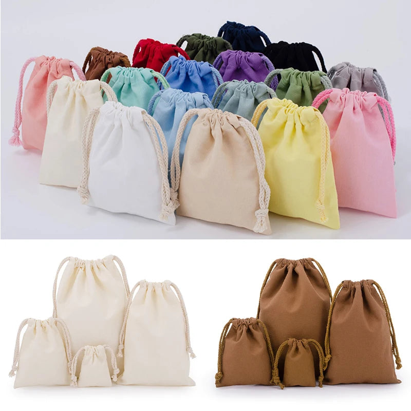 Cotton Drawstring Storage Bag Reusable Canvas Gift Pouch Dustproof Organizer