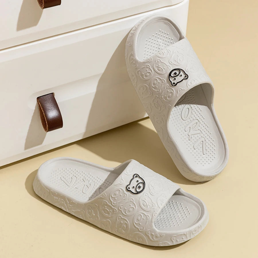 Non Slip Bathroom Slippers Women Men Summer Home Sandals Soft EVA Indoor Shower Slides Cute Cartoon Bear Slippers