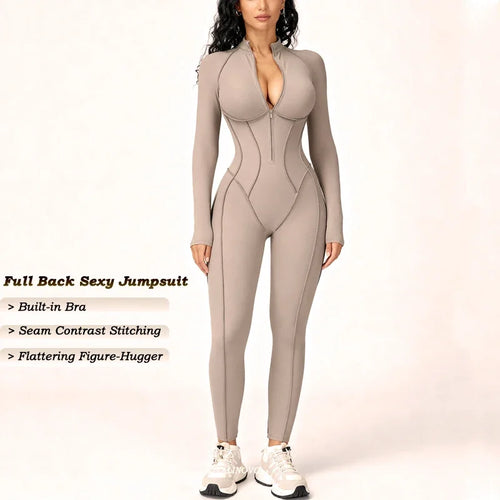 Women Zip Up Athletic Romper Onesie Workout Jumpsuit
