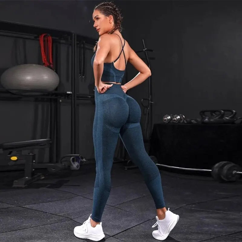Women Seamless Gym Set High Waist Leggings & Sports Bra Workout Outfit