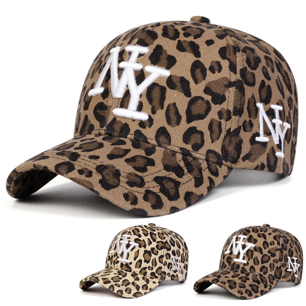 NY Letter Embroidered Leopard Print Baseball Cap