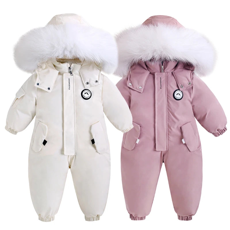 Kids Winter Ski Suit Waterproof Velvet Snowsuit for Boys Girls