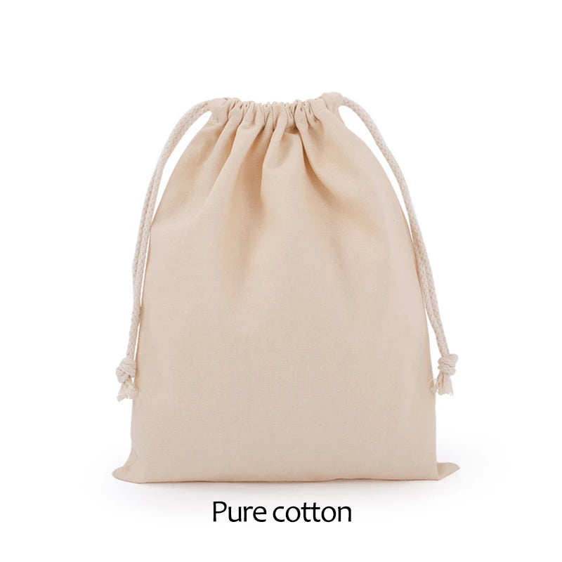Cotton Drawstring Storage Bag Reusable Canvas Gift Pouch Dustproof Organizer