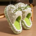 Women Winter Fur Slippers Thick Sole Non Slip Plush Home Indoor Bow Warm Shoes
