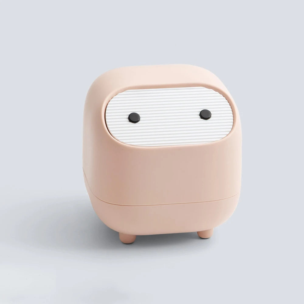 Mini Desktop Trash Can with Lid Cute Small Plastic Garbage Bin for Office Bathroom