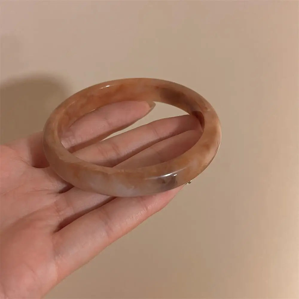 Women Vintage Resin Bangle Bracelet Chunky Geometric Beige Brown Jewelry