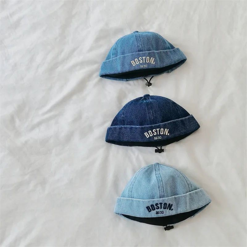 Washed Denim Baby Brimless Hat Adjustable Kids Docker Cap