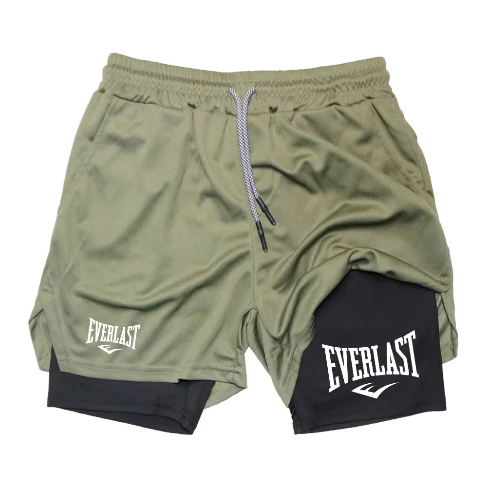 Men 2-in-1 Running Shorts Double Layer Gym Fitness Training Jogging Sport Shorts