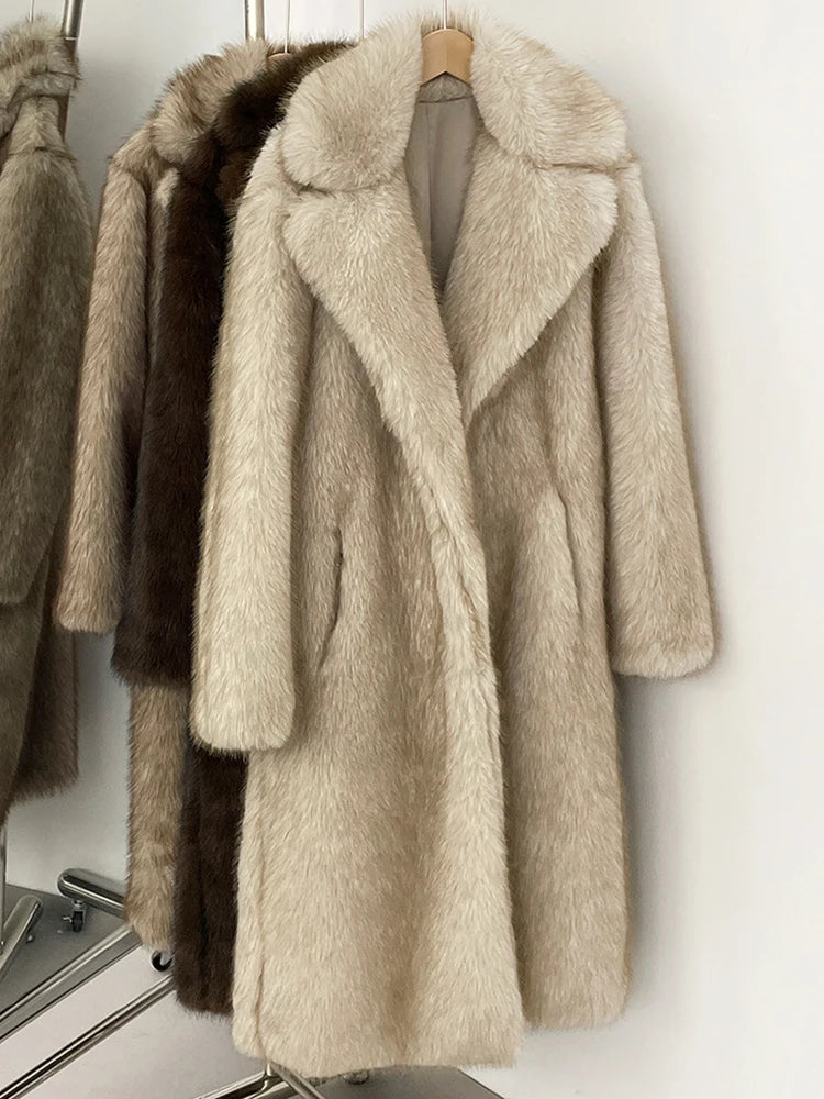 Women Faux Fur Jacket Thick Warm Fluffy Winter Coat