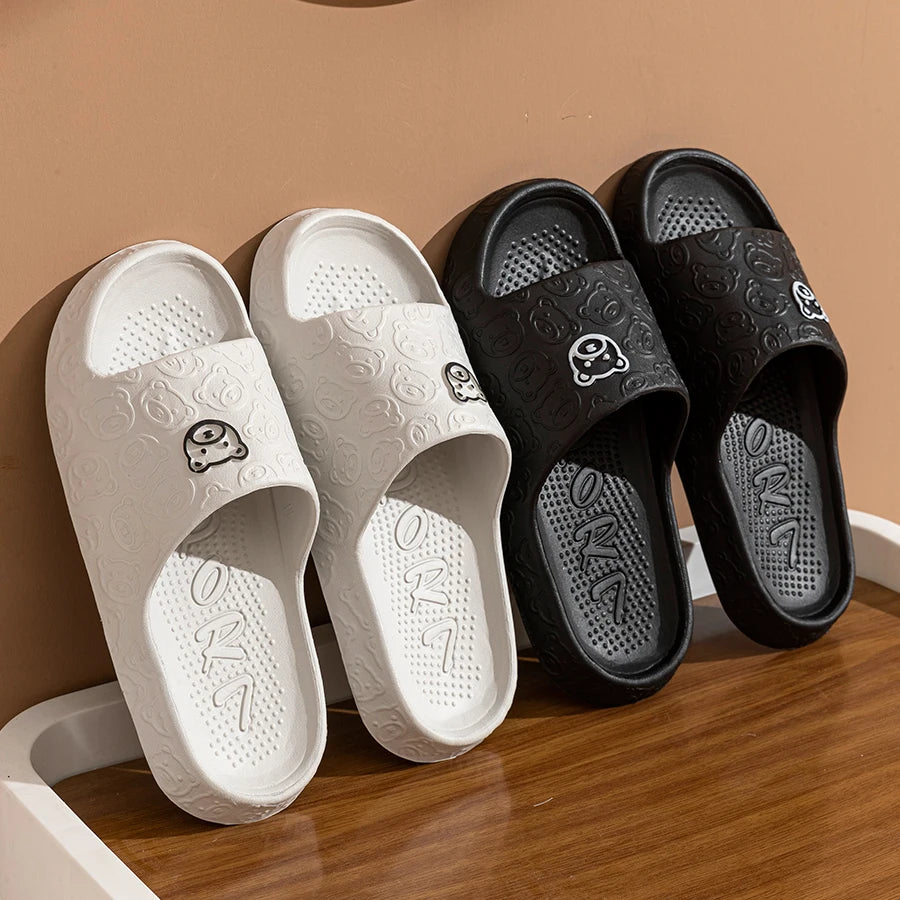 Non Slip Bathroom Slippers Women Men Summer Home Sandals Soft EVA Indoor Shower Slides Cute Cartoon Bear Slippers