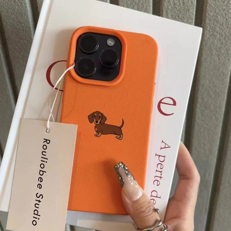Minimalist Brown Dachshund Pattern Soft TPU Cover iPhone Case