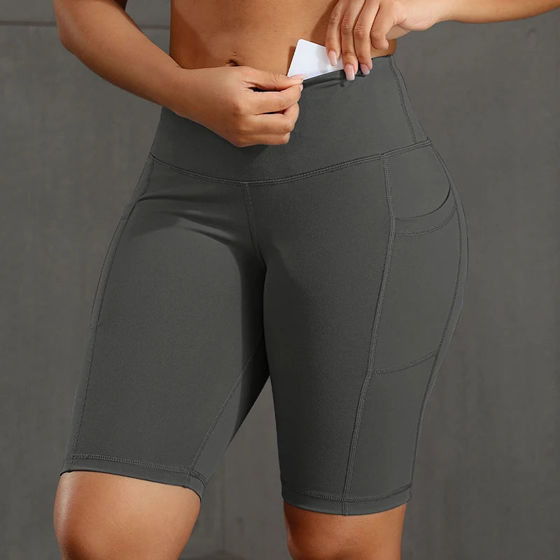 Women’s Butt Lift Workout Shorts with 3 Pockets Stretch Athletic Gym Shorts