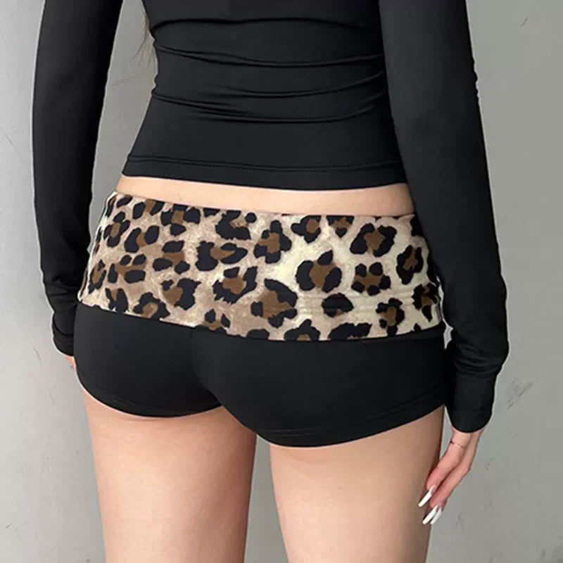 Leopard Patchwork Low Waist Booty Shorts for Women