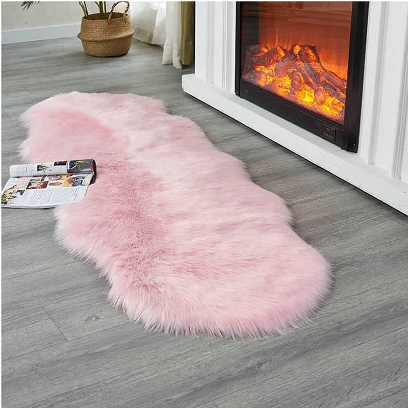 White Faux Fur Area Rug Shaggy Plush Bedroom Floor Mat