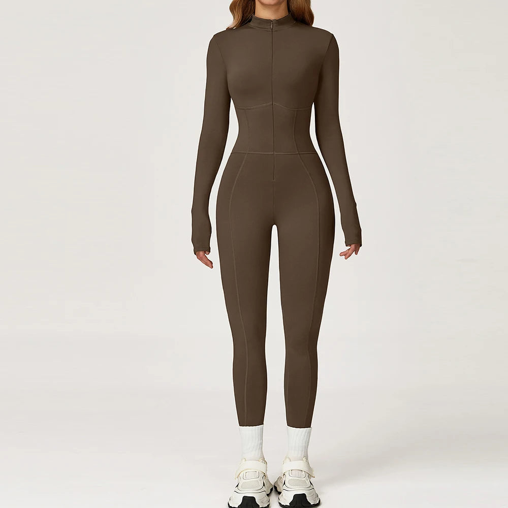 Women Winter Sports Jumpsuit Fleece Warm Fitness Bodysuit Long Sleeve Gym Outfit