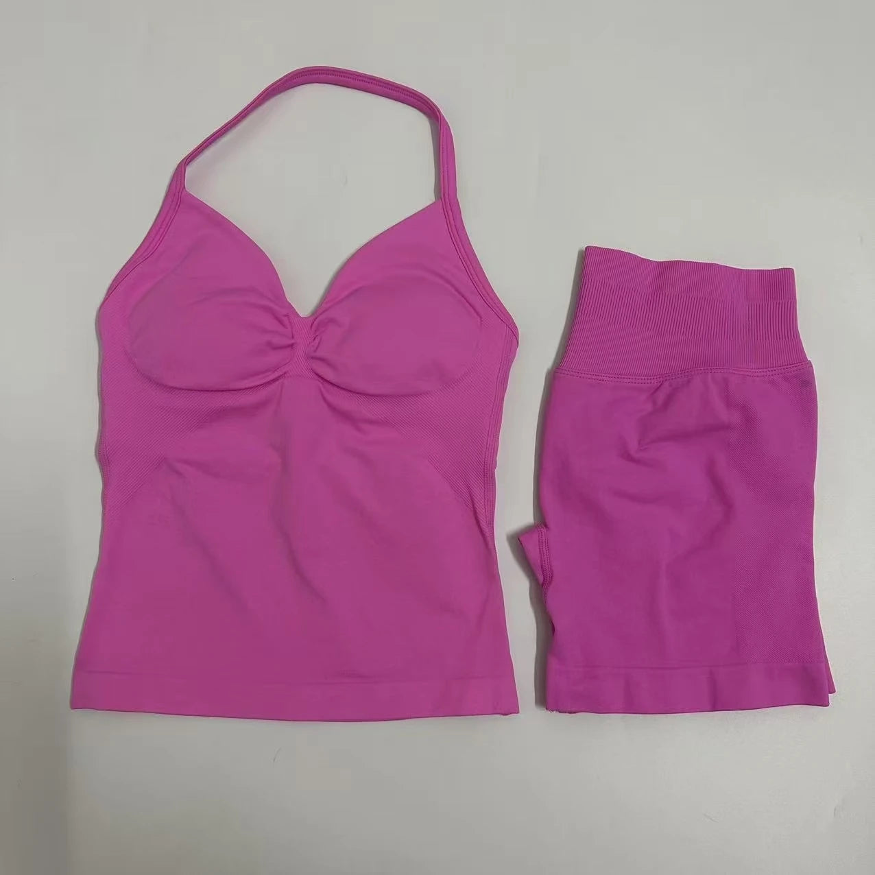 Seamless Yoga Set Women Strappy Tank Top Scrunch Shorts Gym Workout Outfit