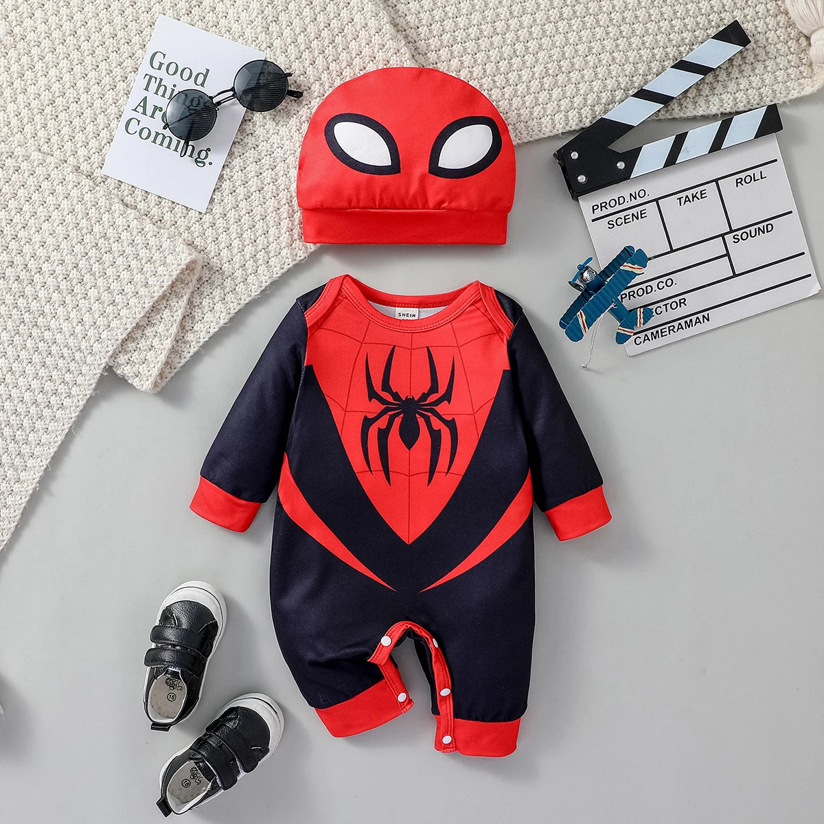 Newborn Baby Spider Print Long Sleeve Jumpsuit and Hat Set 0 to 6M
