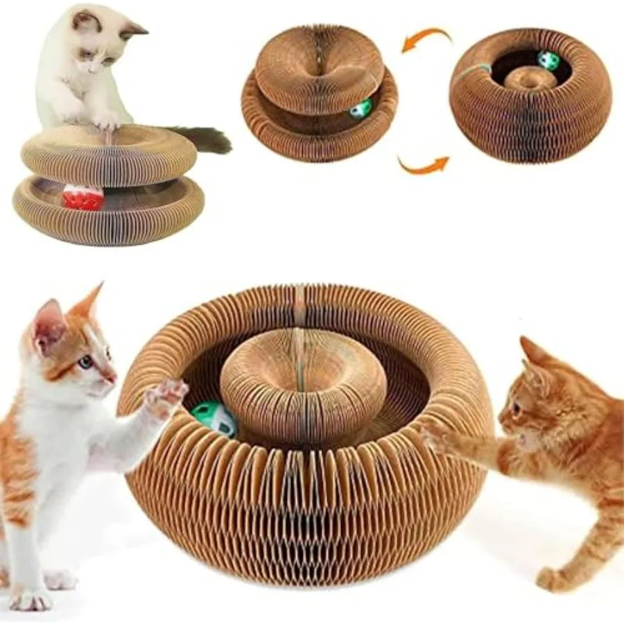 Foldable Accordion Cat Scratcher Board with Ball Toy