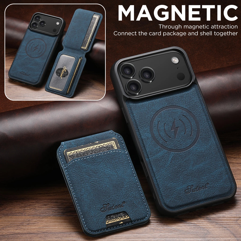 Magnetic with Card Holder Stand Faux Leather iPhone Case