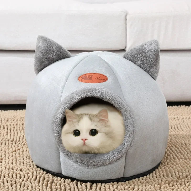 Cozy Winter Cat Bed Cave for Cats and Small Dogs