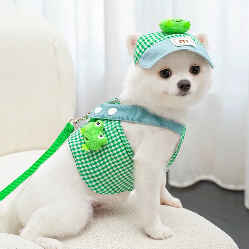 Pet Chest Harness Set Duck and Frog Design Breathable for Cats and Puppies
