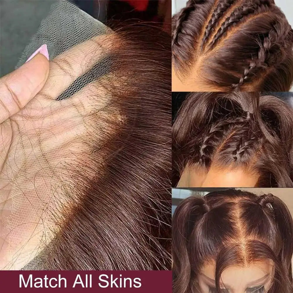 Women Chocolate Brown Body Wave Human Hair Lace Front Wig 13x4 HD Wet And Wavy