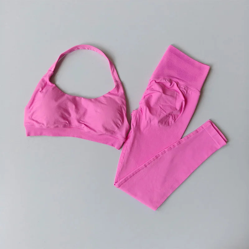 Seamless Yoga Set Women Beauty Back Sports Bra High Waist Leggings Gym Fitness Set