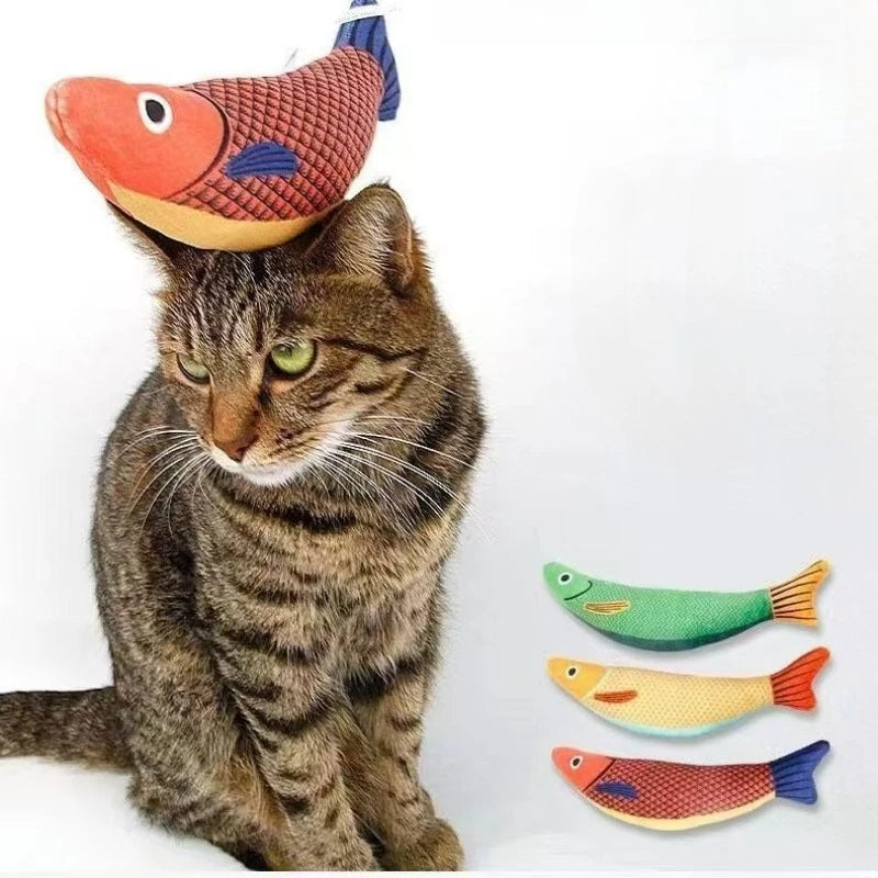 Catnip Fish Plush Cat Chew Toy Squeaky Bite Resistant
