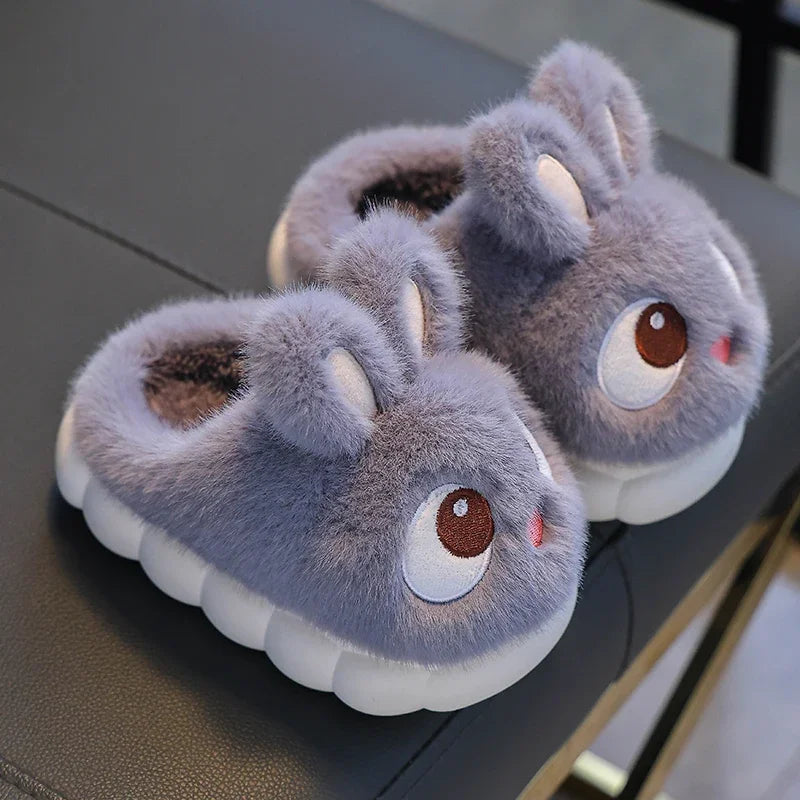 Cute Rabbit Plush Slippers Kids Winter Warm Cartoon Bunny Indoor House Shoes Soft Non-Slip Cozy Slippers