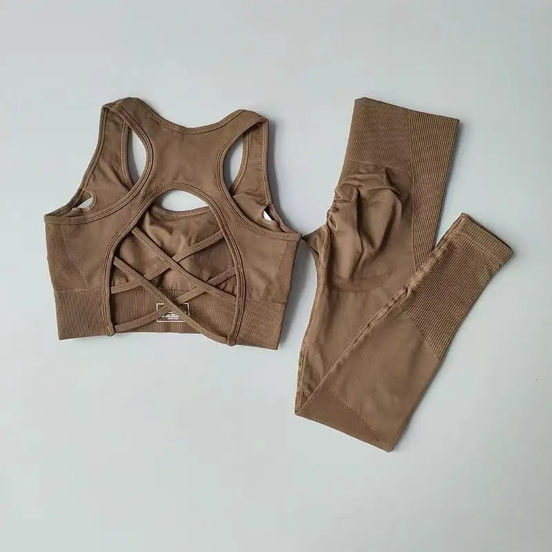 Women Sports Bra Set Tank Top Leggings Yoga Fitness Outfit Shockproof Gym Set