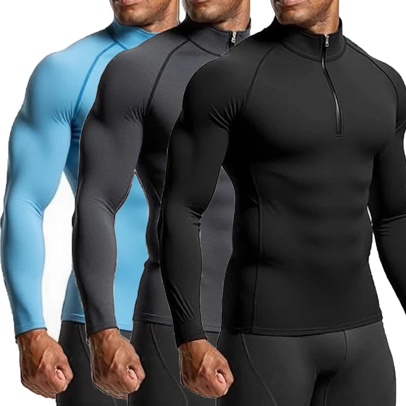 Men Compression Long Sleeve Gym T Shirt Slim Fit Running Fitness Sports Top