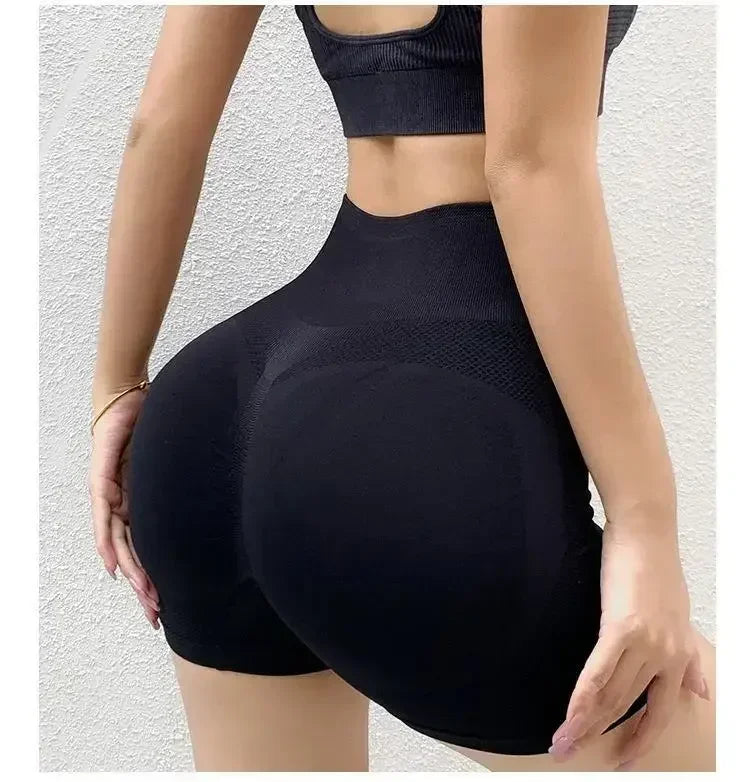 Women Seamless Gym Set Scrunch Butt Shorts High Waist Fitness Workout Outfit
