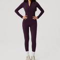 Women Long Sleeve Yoga Jumpsuit Zipper One Piece Fitness Workout Bodysuit Slim Fit