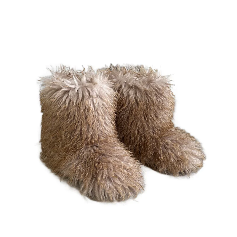 Women Fur Snow Boots Warm Mid Calf Winter Shoes